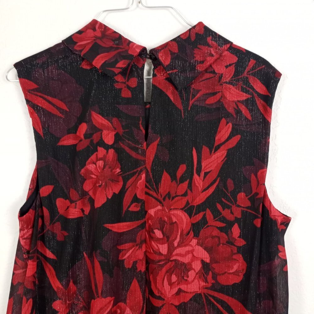 Connected Apparel 12P Chiffon Dress New Red Floral Sleeveless Midi Classy - Picture 7 of 7